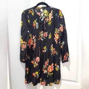 Old Navy Black Floral Dress Lace Up Front Small